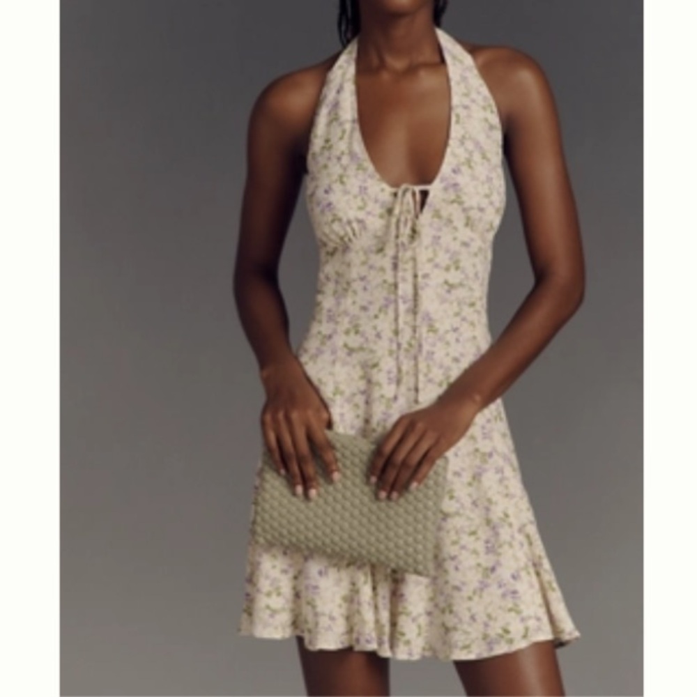 NWT Anthropologie Maeve Sleeveless Cream Floral Halter Mini Dress